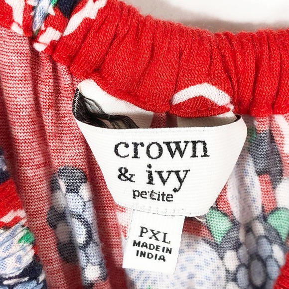 Crown Ivy XL Petite Dress Red Blue Tassels Shift Knee Off Shoulder Pineapple 574 - Picture 9 of 9